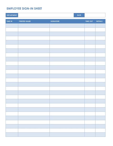 Sign In And Out Sheet Printable