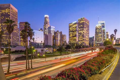 Beautiful Sunset Of Los Angeles Downtown Skyline Stock Image Image Of
