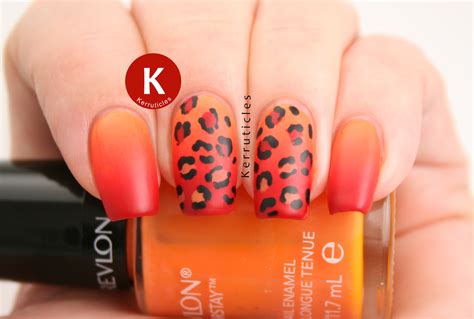 Orange And Red Gradient Leopard Nails Kerruticles