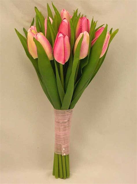 pink tulip bridal posy bouquet artificial flowers wedding pink tulips silk flowers wedding
