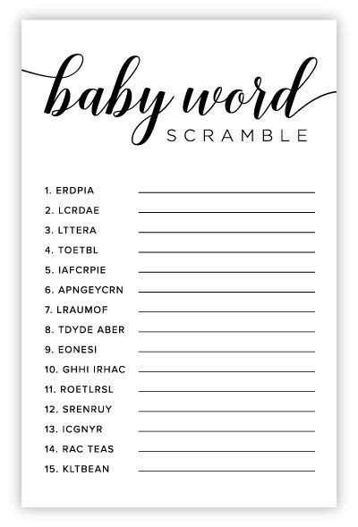 printable baby word scramble  baby shower games