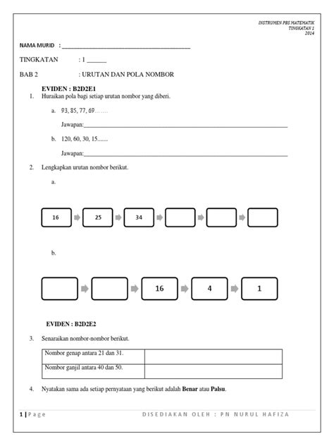 Nombor bulat dalam lingkungan 10 000 (menama dan menentukan nombor) kelas: Latihan Pola Nombor Tahun 4