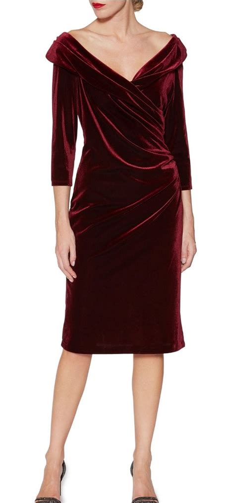 Burgundy Velvet Dress With Low Draped Cowl Neck Burgundy Velvet Midi