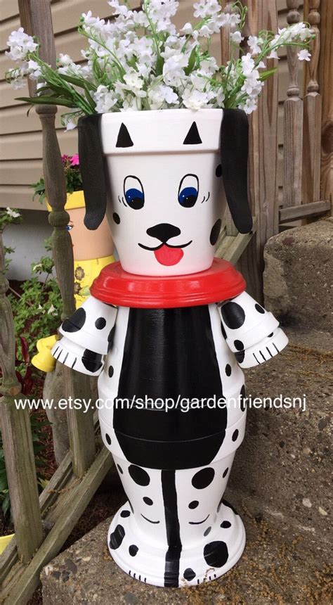 Personalized Stand Up Dog Puppy Pot Person Planter With Dog Tag Collar