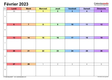 Calendrier Février 2023 Excel Word Et Pdf Calendarpedia