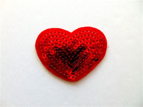 Red Heart Iron On Patch Sequin Heart Diy Clothing Iron On Etsy In