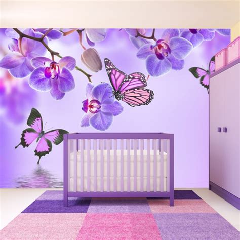 Charming pink and blue kitchen pink and blue pastels make this kitchen as sweet as the ice cream con. Purple Flower Wall Mural Floral Butterfly Wallpaper Girls ...