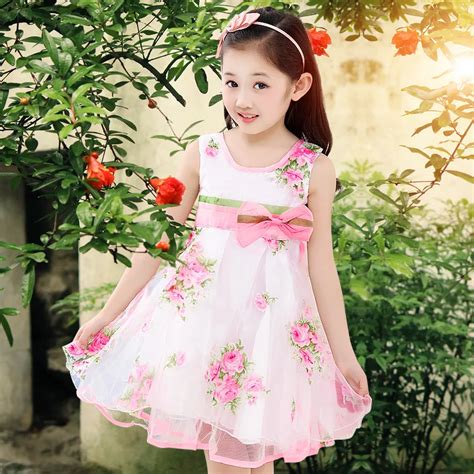 Summer Childrens Clothing Girls Dress Girls Rose Flower Dress Color