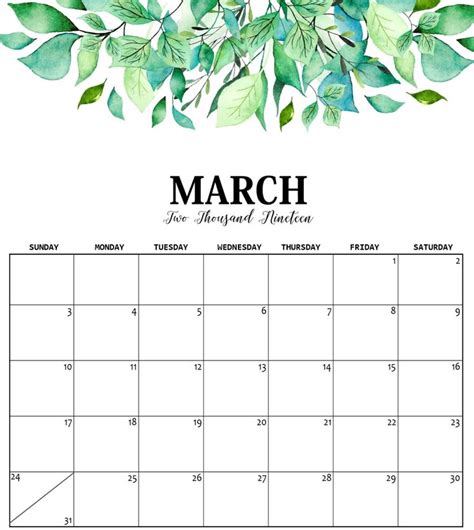 Blank, editable and easy to print. Cute March 2019 Calendar Template | Calendar printables ...