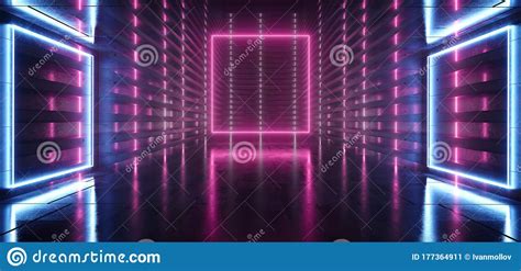 Neon Glowing Reflective Rectangle Empty Tunnel Corridor Synthwave