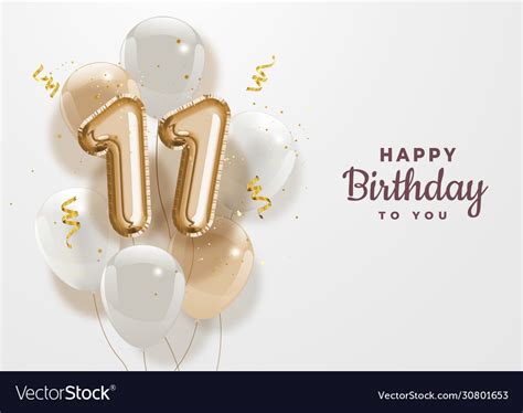 Happy 11th Birthday Gold Foil Balloon Greeting Bac