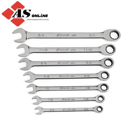 Snap On 7 Pc 12 Point Sae Ratcheting Combination Wrench Set 38 34