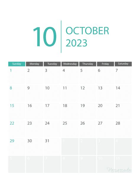 October 2023 Calendar Free Printable With Holidays