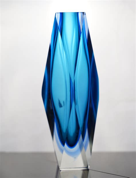 Vintage Bright Blue Sommerso Murano Glass Vase By Flavio Poli 137266