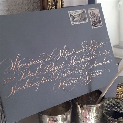 Studio French Blue Copper Ink On Grey Calligraphy Envelope