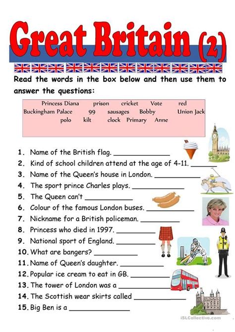 Great Britain 2 English Esl Worksheets English Lessons Learn