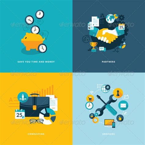 Set Of Flat Design Concept Icons For Business Vectors Graphicriver