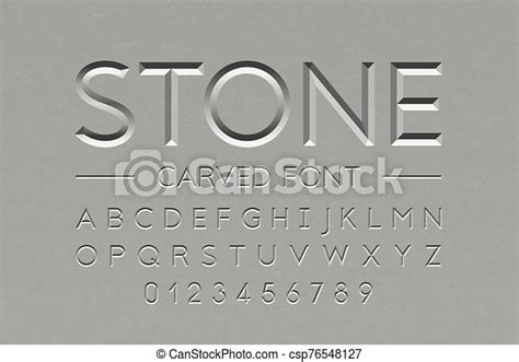 Stone Carved Font Alphabet Letters And Numbers Vector Illustration