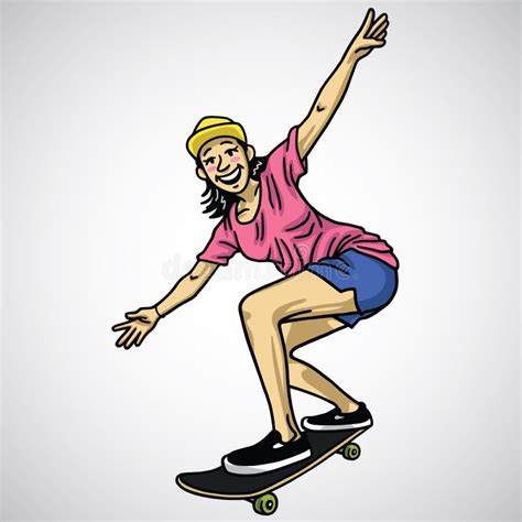 Skater Girl Skateboarder Fun Cartoon Doodle Drawing Vector Illustration