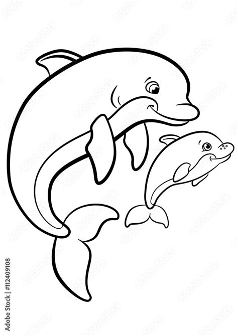 Coloring Pages Marine Wild Animals Mother Dolphin Swims With Her