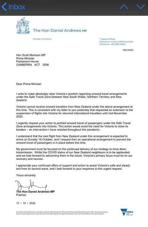 Anyone with a flu or cold. Daniel Andrews' letter proving that Victoria refused to be ...