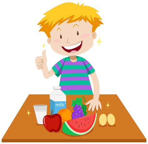 Little Boy And Healthy Food On Table 372496 Vector Art At Vecteezy
