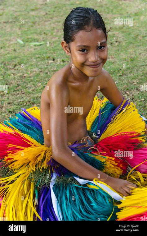 Yapese Girl Wearing Grass Skirt At Yap Day Festival Yap Island Stock