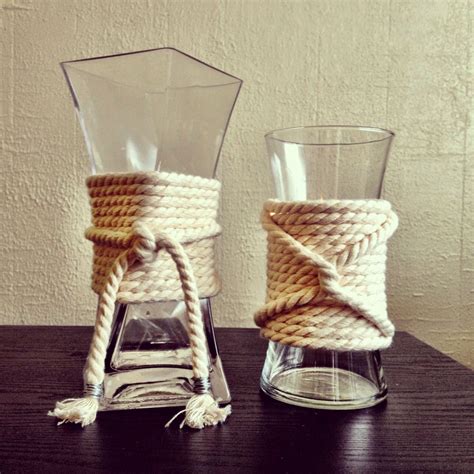 Nautical Rope Vases Rope Warapped Candles Nautical Centerpiece