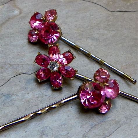 Decorative Hair Pins Bridal Jewelry 1950s Pink By Willowbloom
