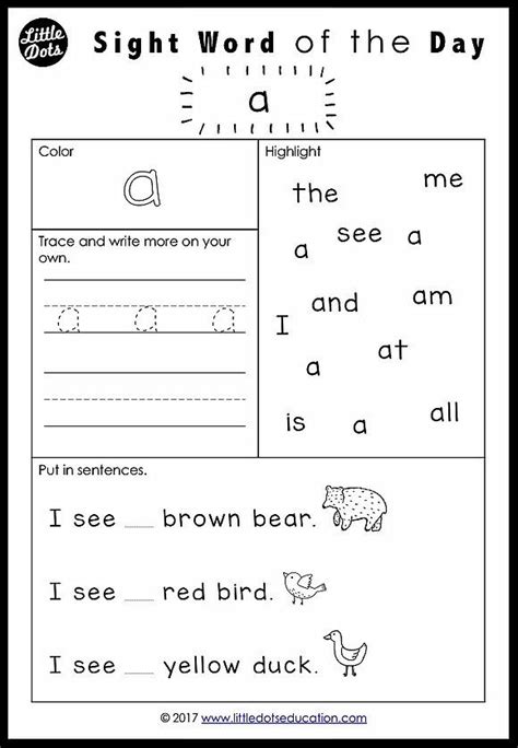 Free Pre K Dolch Sight Words Worksheets Set 1 Kindergarten Worksheets