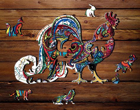 Wooden Jigsaw Puzzles For Adults Wood Puzzle Rooster Chicken Etsy