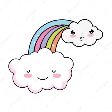 Premium Vector Cute Cloud With Rainbow Kawaii Character