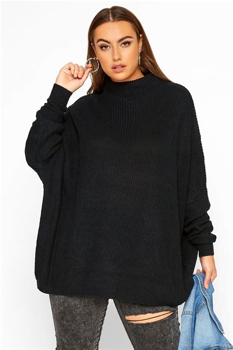 Yours Womens Black Oversized Knitted Jumper Plus Size Curve Black Size