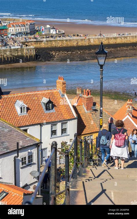 Walking The 199 Steps Of Whitby North Yorkshire England Stock Photo Alamy