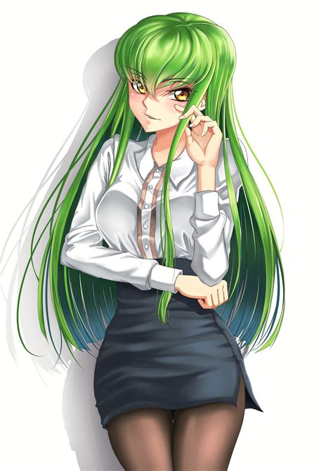 Long Hair Green Hair Anime Anime Girls Business Suit Stockings Yellow Eyes Cc Code