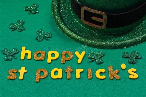 Happy St Patrick S Green Leprechaun Hat With Shamrock Clovers Stock