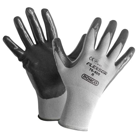 Ronco Flexsor Nitrile Palm Coated Gloves Medium Greygrey Wrist 12