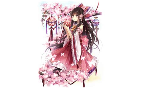 Brunettes Video Games Touhou Cherry Blossoms Flowers Long Hair
