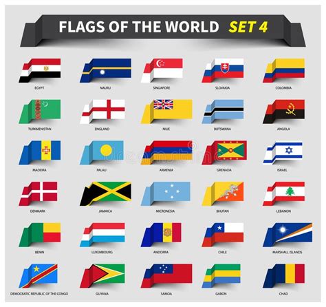 All Flags Of The World Set 6 Waving Ribbon Style Stock Vector
