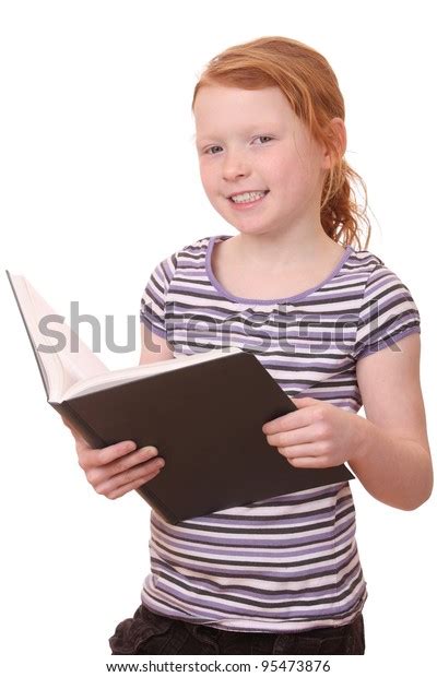 Portrait Young Girl Reading Book Isolated Stock Photo 95473876