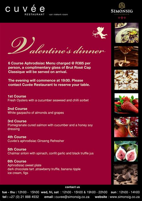 cuvée restaurant presents a valentine s day dinner 6 course aphrodisiac menu charged r385