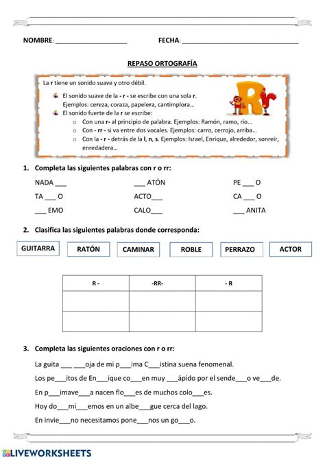 Ficha Online De Ortografía R Y Rr Para Segundo De Primaria Puedes