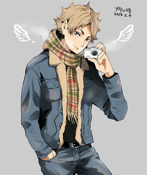 An Anime Character Holding A Camera And Wearing A Scarf With Angel