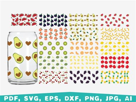 Free Fruits glass wrap svg, 16oz can glass svg, Coffee Libbey 16oz Can