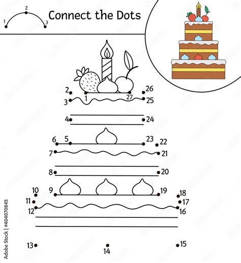 Vector Birthday Dot To Dot And Color Activity With Dessert Holiday