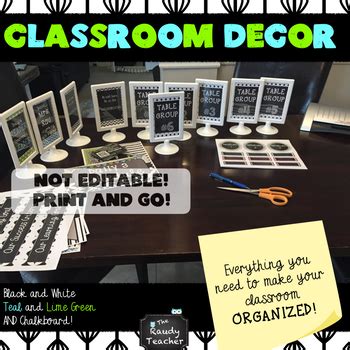 Turquoise and lime green walls for a whimsy entryway with lots of accessories. Classroom Decor Bundle: Black, White, Teal, Lime Green and ...