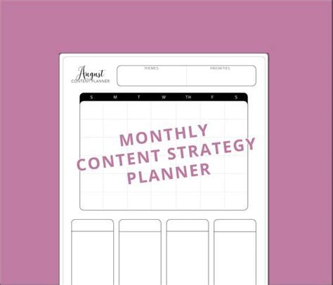 Instant Download Simple Monthly Content Calendar Printable Content