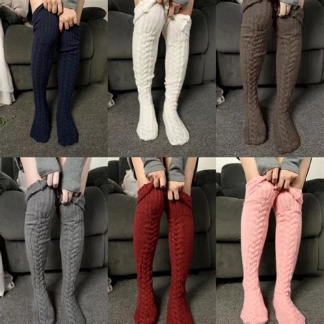 Womens Cable Knit Long Boot Socks Stretch Warm Thick Over Knee Thigh