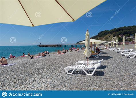 Sochi Russia June 2018 Sea Beach Many People Rest Bathe In The Sea