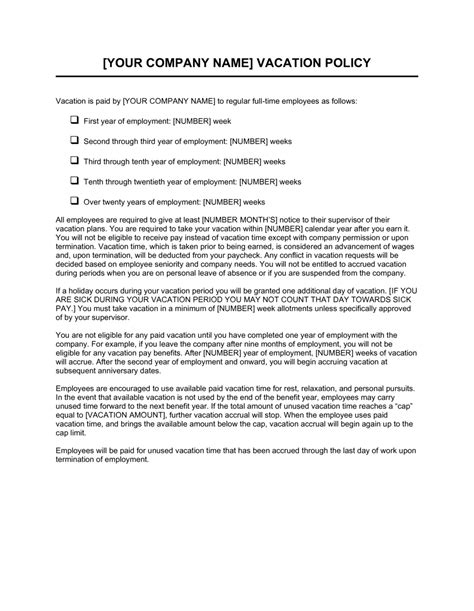 Vacation Policy Template Prntbl Concejomunicipaldechinu Gov Co